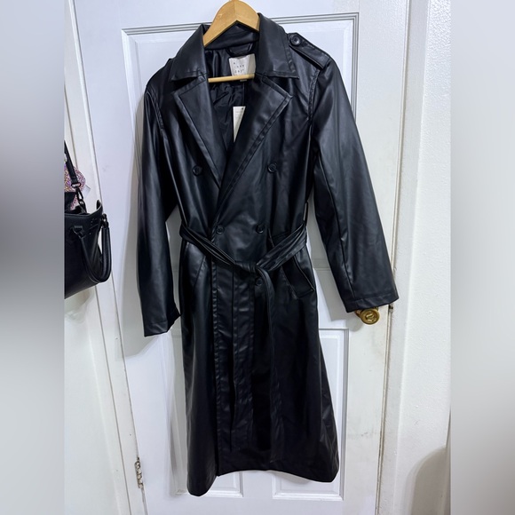 NWT Women's Faux Leather Trench Coat - A New Day™ Black size Small - Picture 7 of 9